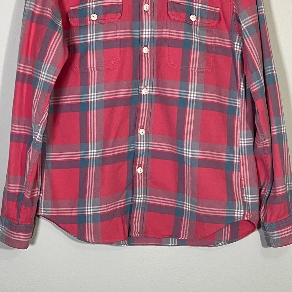 J Crew Men’s Cotton Twill Button Down Size Medium in Faded Red Tartan Plaid